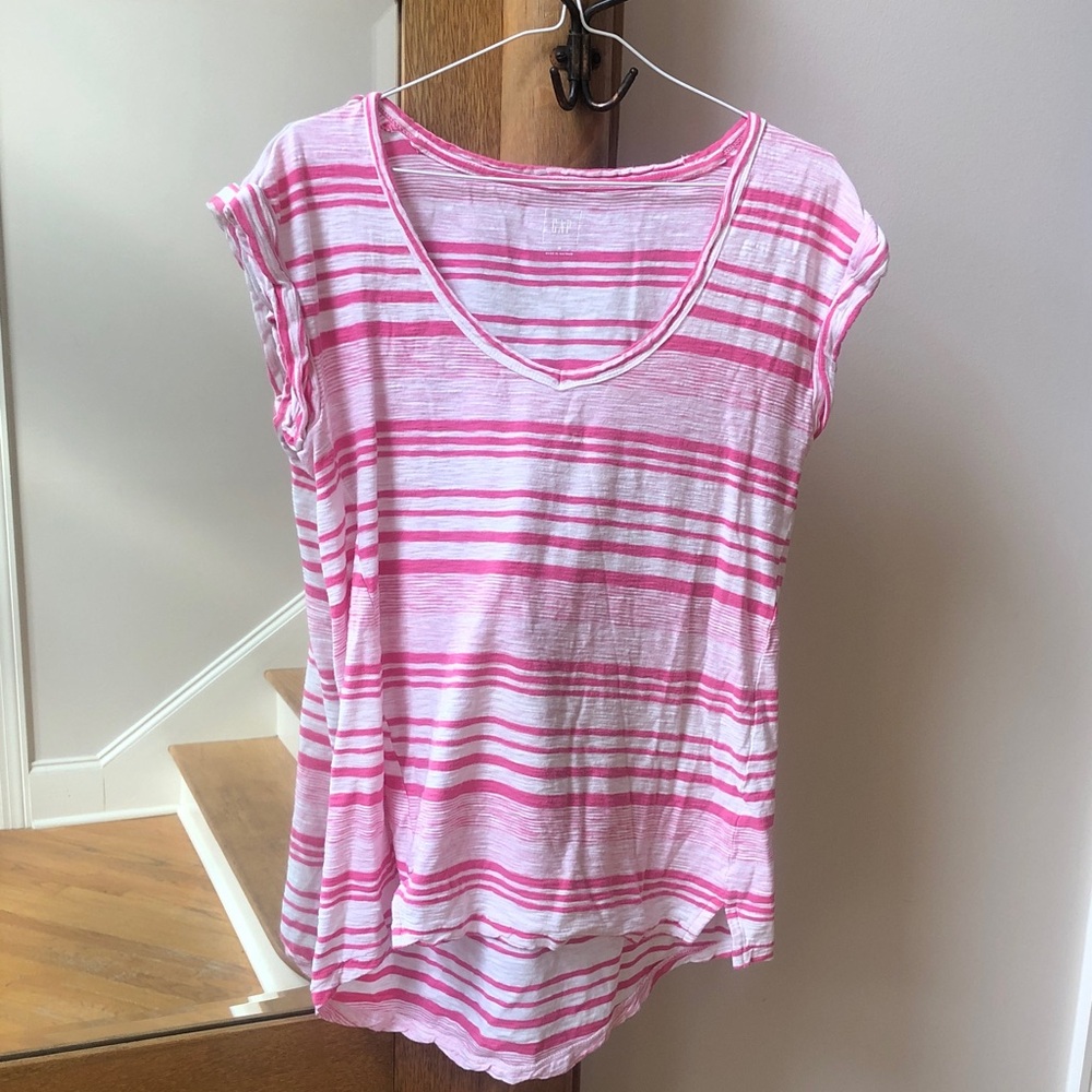 GAP Pink and White Striped Short Sleeve Tee